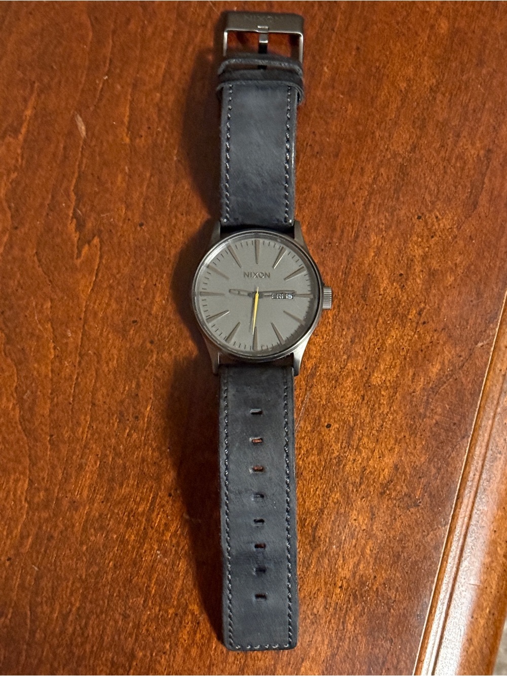Nixon “The Sentry” Watch with Dark Gray Leather Strap
